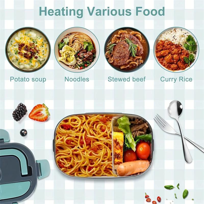 Electric Lunch Box Stainless Steel Food Warmer Bento Container Multifunctional 2in1 Stainless Heating Electric Hot Lunch Box