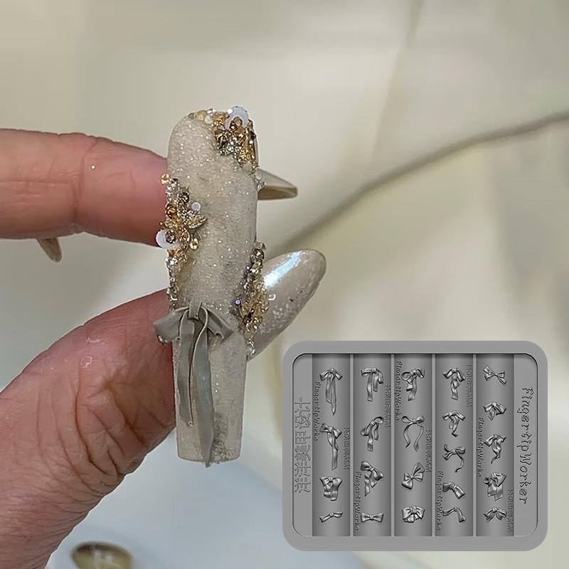 3D-rosett Silikon Nagelform Blandade Storlekar Formade Bandrosetter Mjuka Stämplingsplattor Kawaii Fluga Diy Manikyr Konstform Verktyg