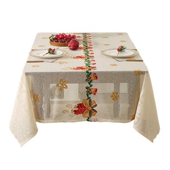 Christmas Lace Tablecloth Embroidered Santa Claus Xmas Bell Table Cloth Festive Dining Table Cover for Holiday Home Dinner Party Decor