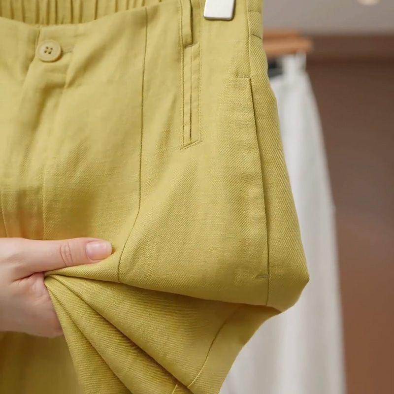Tencel Linen Women s Cropped Balloon Pants - 2026 Summer Collection, Lightweight & Casual S (Under 100 kg) лимонно-желтый