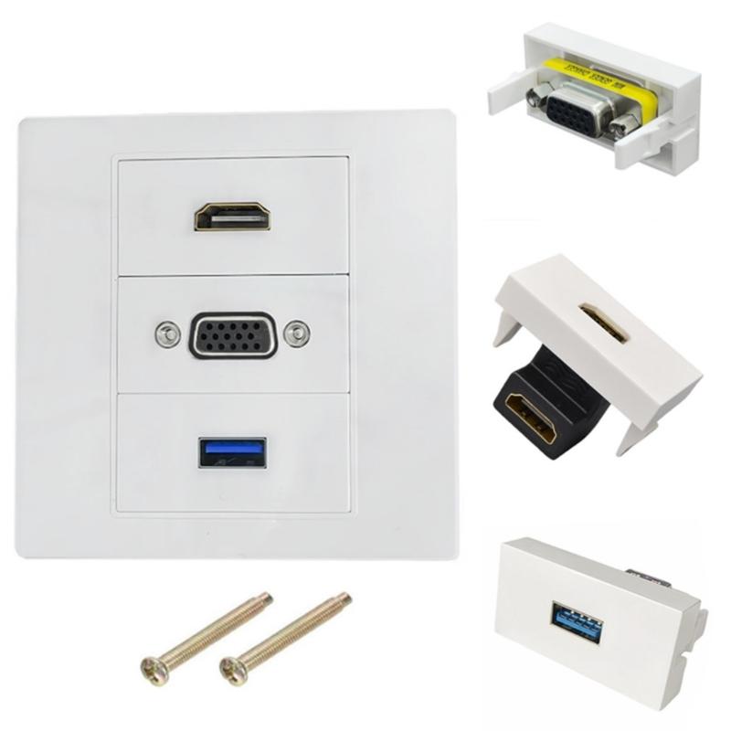 No Solder Direct Connecting VGA HDTV USB Wall Mount Panel 86mm Wall Outlet Video Socket for HDTV Video Audios Transmission