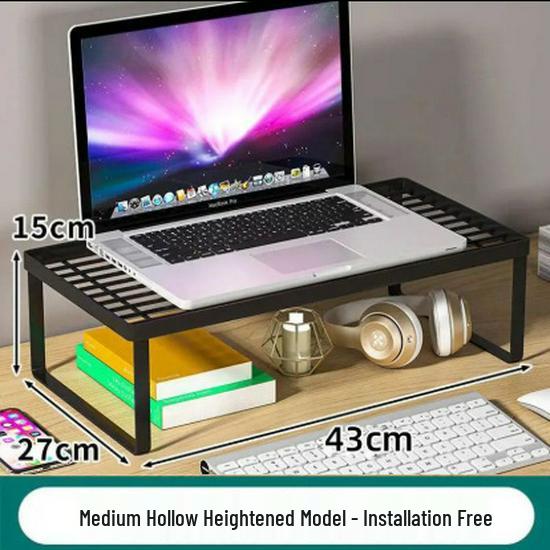 Adjustable Desktop Monitor Riser & Laptop Cooling Stand with Storage & Keyboard Tray