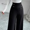 Hohe Taille Design Damen Hose Lässige Hose Hohe Taille Übergroß Weites Bein Büro Dame Lockerer Schnitt mit Taschen Einfarbige Business