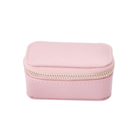 

Портативная коробка для хранения ювелирных изделий из искусственной кожи, элегантная однотонная молния, большая емкость, серьги, кольцо, ожерелье, браслет, органайзер, держатель, контейнер, чехол розовый