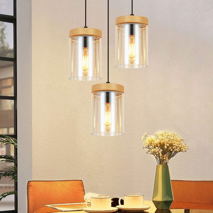 Lampe suspension - NETTLIFE - 3 flamme verre vintage - Noir - Métal - E27 30x120 cm