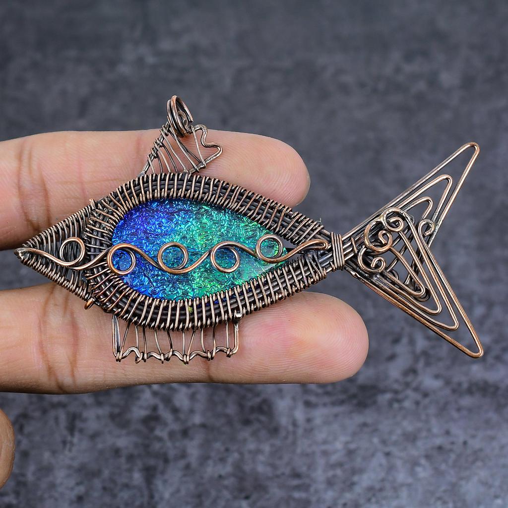 Blue Triplet Opal Handmade Copper Wire Wrap Jewelry Pendant 2.05" p9z44