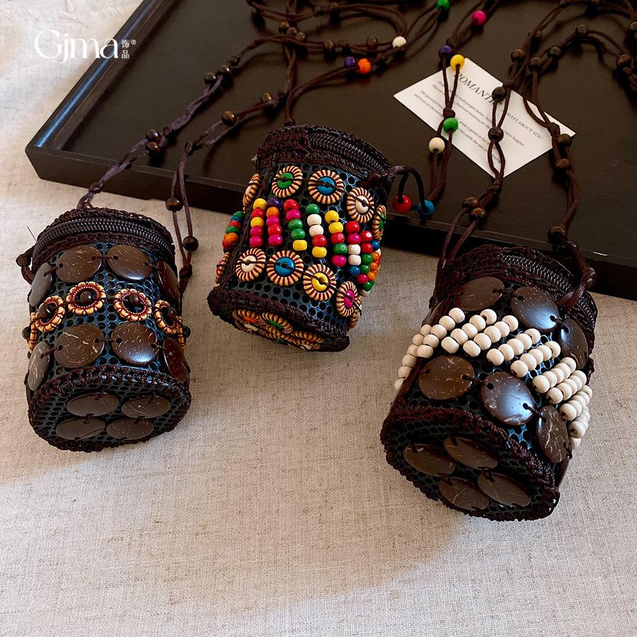 Bohemian Ethnic Style Geometric Wooden Bag Necklace Accessories Women's Sweater Chain Item