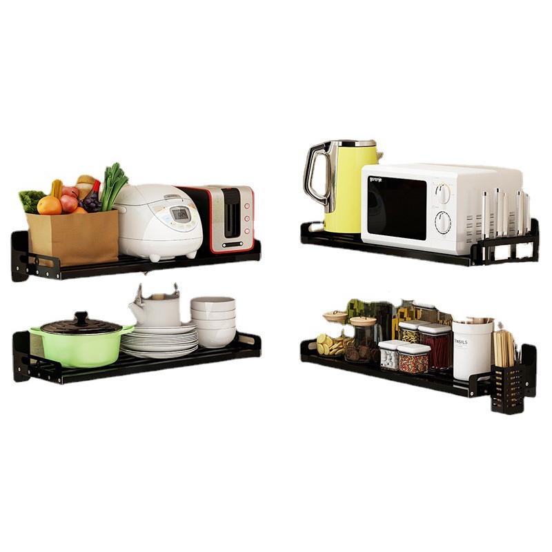 Stainless Steel Tube Punch-free Kitchen Shelf Wall-mounted Microwave Oven Hanging Wall Seasoning Storage Bracket Organizer