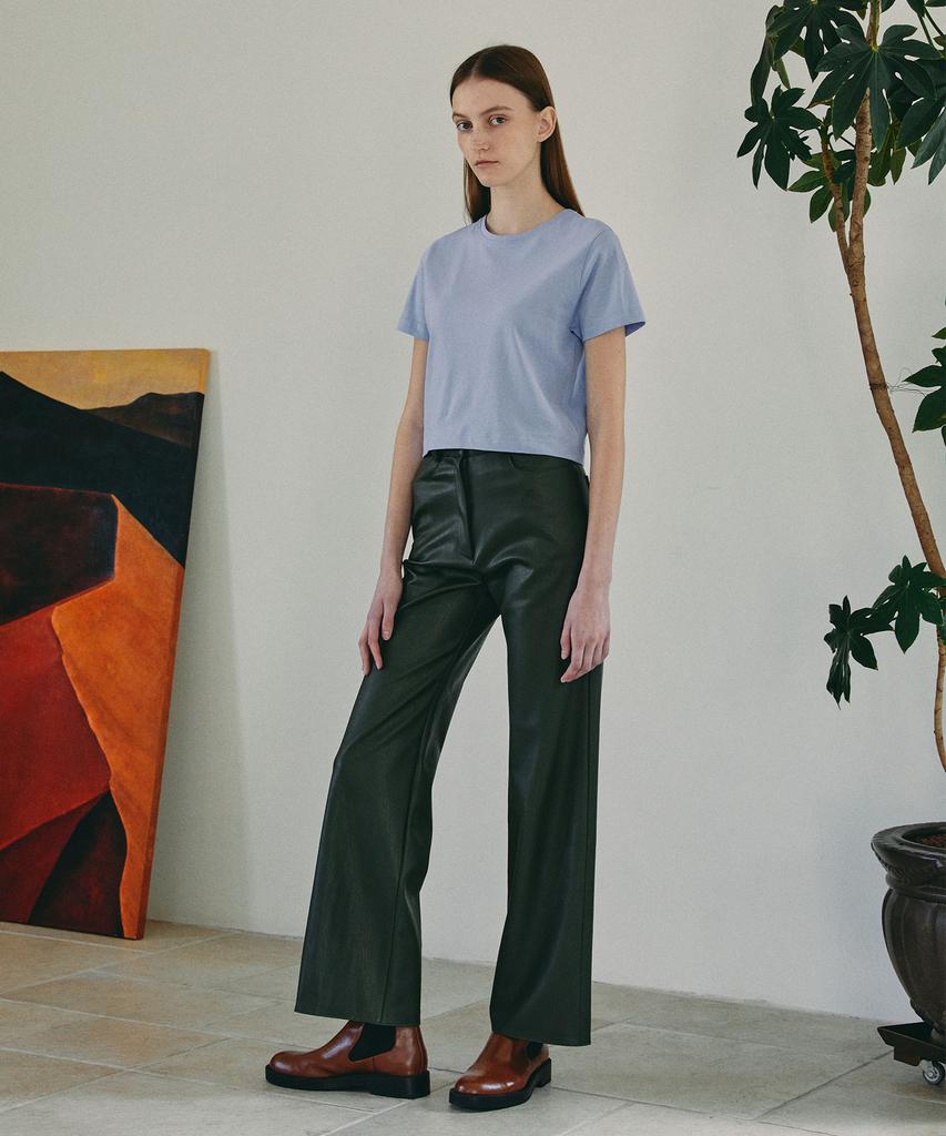 38COMEONCOMMON Vegan Leather Straight Pants (Khaki)