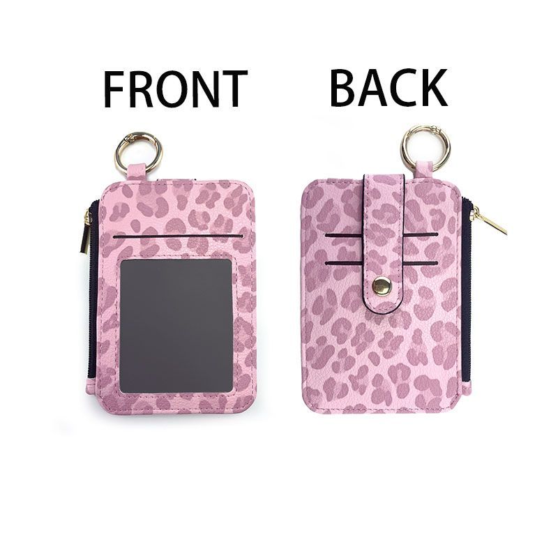 Multifunctional storage leopard print PU leather card bag card cover, small with zipper change, multi-card position card cover pendant.