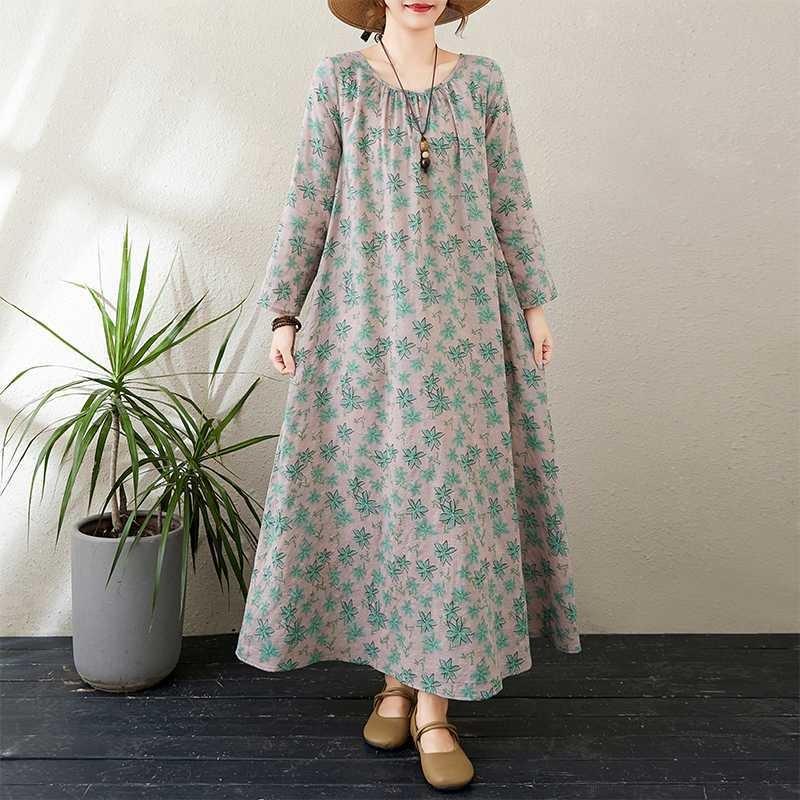 

New Round Neck Lazy Dress Minimalist Long Sleeve Extra Long Dress Vacation Style L