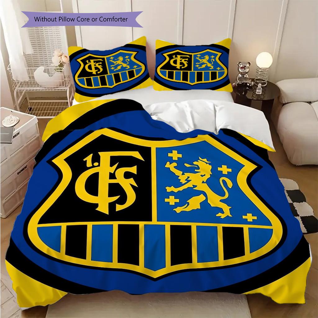 Blue Yellow Football Emblem Three-piece set (1 * duvet cover + 2 * pillowcase, without core) 2D Flat Bedding set Christmas birthday gift