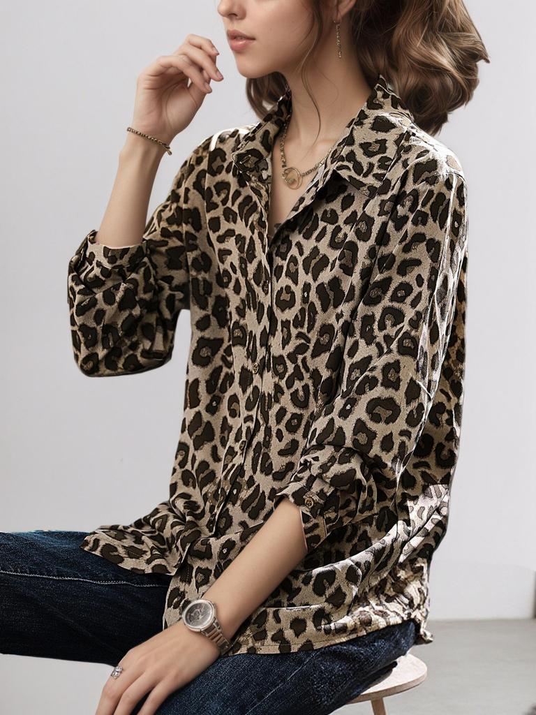 2026 New Elegant Women's Chiffon Leopard Print Slimming Top