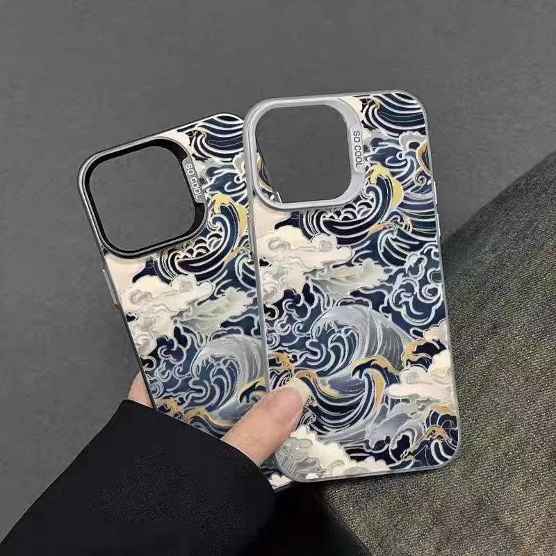 Japanese Waves Electroplate IMD Phone Case for Xiaomi Redmi Note 14 13 12 11 Pro Plus 4G 5G 12S 11S 10S 10 9 9S 8 10C 10A Cover