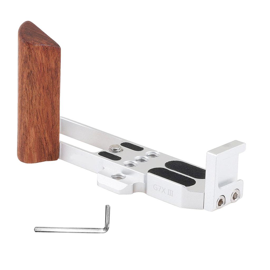 L Shape Bracket Wooden Hand Grip with Quick Release Baseplate Fit for G7X II III Silver