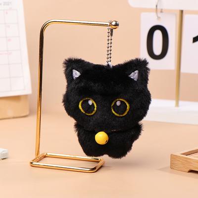 1 peça de boneco de pelúcia macio de gatinho de desenho animado pingente fofo sino gato preto brinquedo de pelúcia chaveiro chaveiro de carro mochila bolsa decoração presente para criança