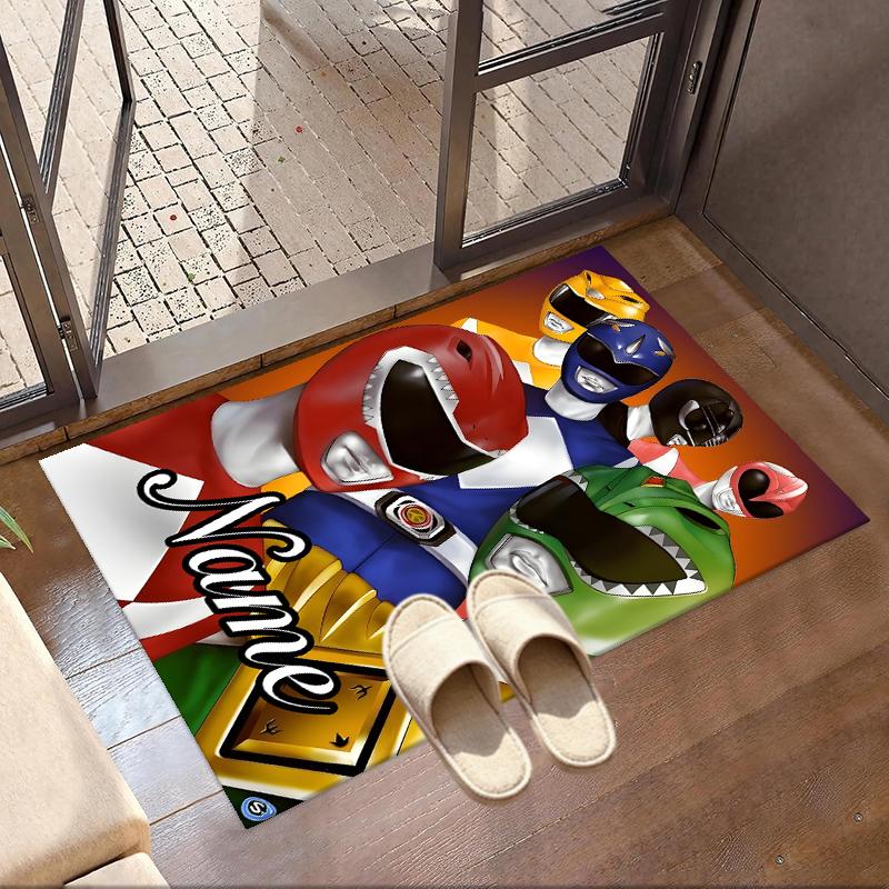 Custom Name Personalized Mighty Morphin Power Rangers Print Carpet, Versatile Home Decor Rug, for Playroom, Apartment, Balcony, Entryway, Hallway Gift