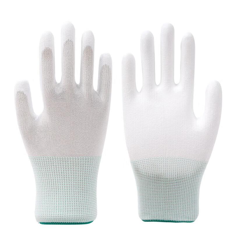Dust-Free Gloves, Protective Work Wear-Resistant Non-Slip Gloves, Thin Leather Gloves, High-Quality PU Coated Palm/12 Pairs/pack M