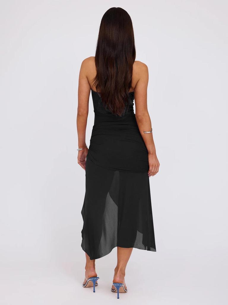 2024 Women's European & American Style Summer Backless Mesh Spliced Slim Irregular Bandeau Dress