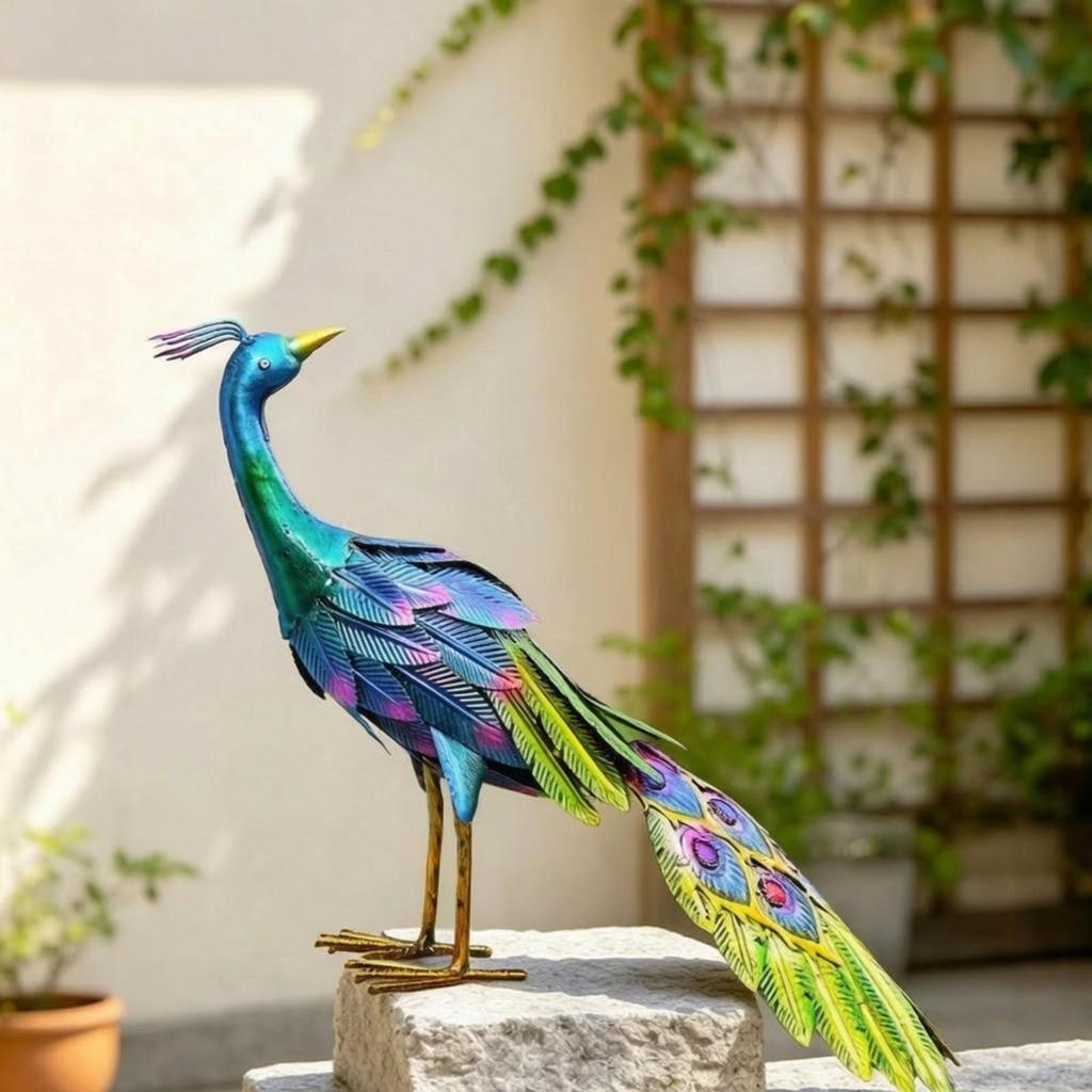 Metal Peacock Statue Intricate Lawn Ornament Sturdy for Patio, Balcony