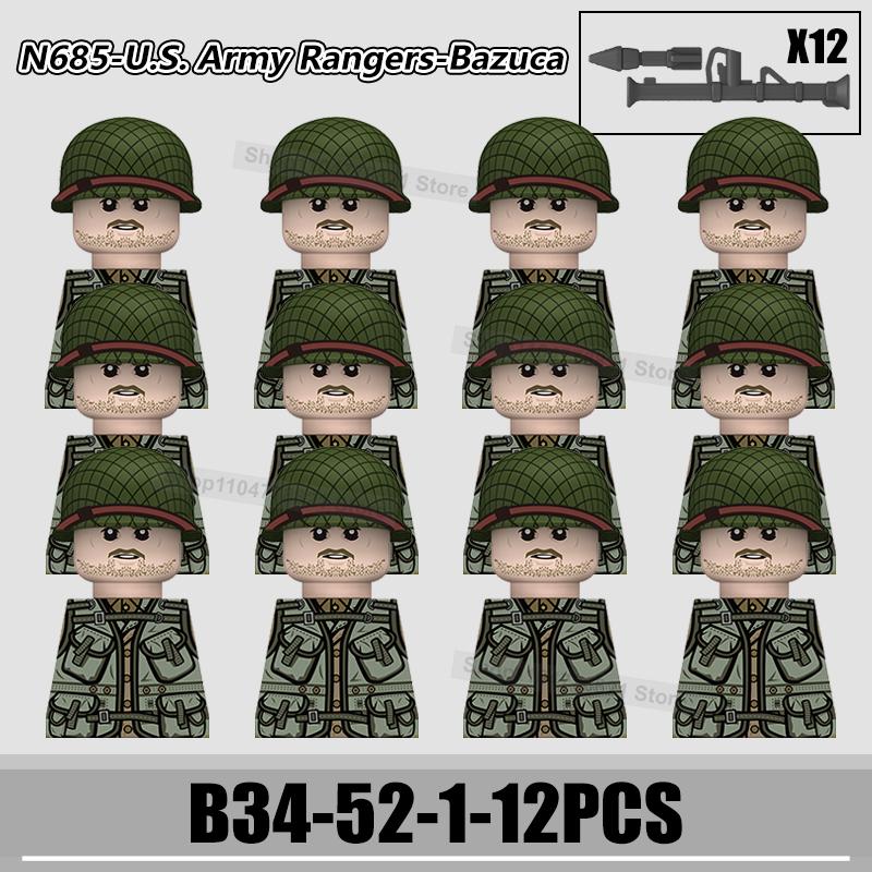 WW2 US Rangers 101 Airborne Soldier Figures Building Blocks Military Army Infantry Gear Helmet Rifle Guns BAR Bricks Toy Gifts