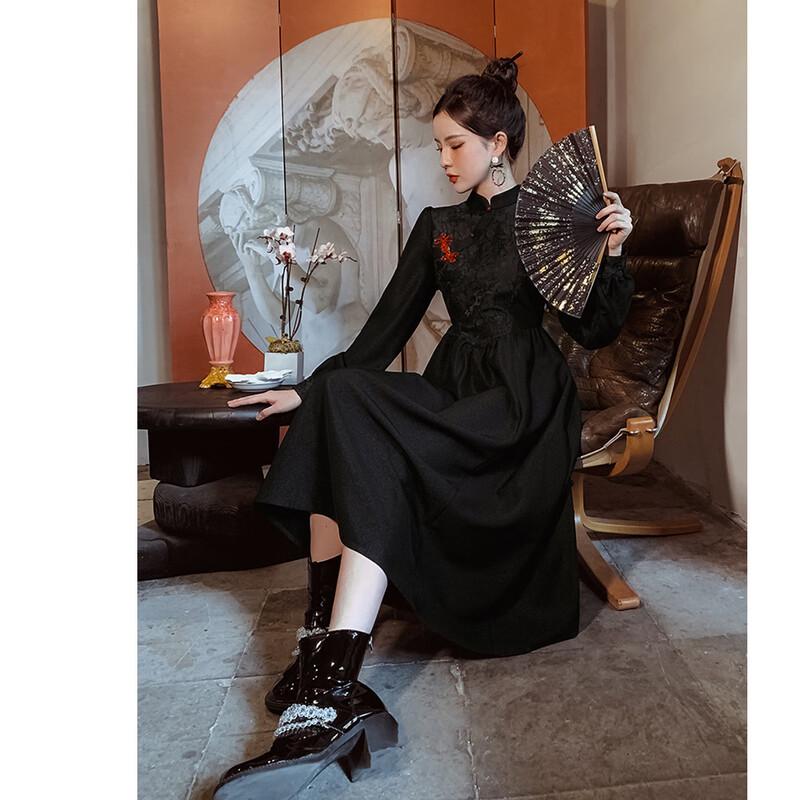 

Платье ципао А-силуэта с жаккардовым узором в новом китайском стиле JK&JS M