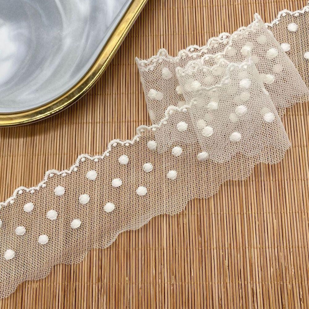 15 Yards Mesh Lace Fabric Embroidered Edge Wave Lace Peas Pattern Dot Lace DIY Sewing