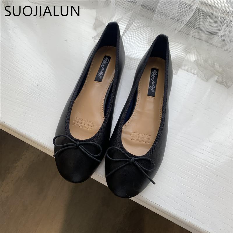 Fashion SUOJIALUN 2025 Autumn Women Flat Shoes Fashion Round Toe Shallow Slip On Ladies Elegant Ballerinas Shoes Casual Dress Ballet Sho