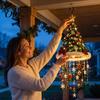 Staggered Light Pendant Lighted Christmas Ceiling Hanging Decor, Pre-Lit Tree Bell with Holiday Party Supplies Warm LED, Porch Doorway Ornament,