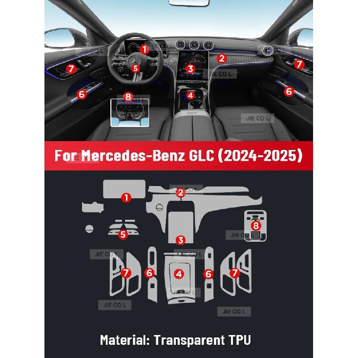 Anti-scratch Car Interior Center Console Media Dashboard Navigation TPU Protector Film For Mercedes Benz GLC 2024 2025 Left rudder driving