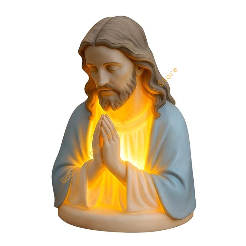 

Christ Jesuses Prayer Night Lights Resin Religious Statue Table Lamp Desktop Decors 55KF