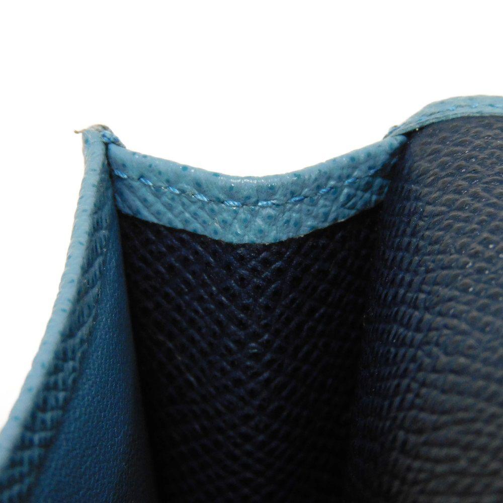 Used Bulgari Man Business Card Holder 7946 Navy Bi-Color Calfskin Bifold RFID Case (11679) Logo Metal Light Blue Men's