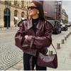 Giacca Biker Vintage da Donna con Risvolto in Pelle, Polsini Regolabili, Primavera e Autunno