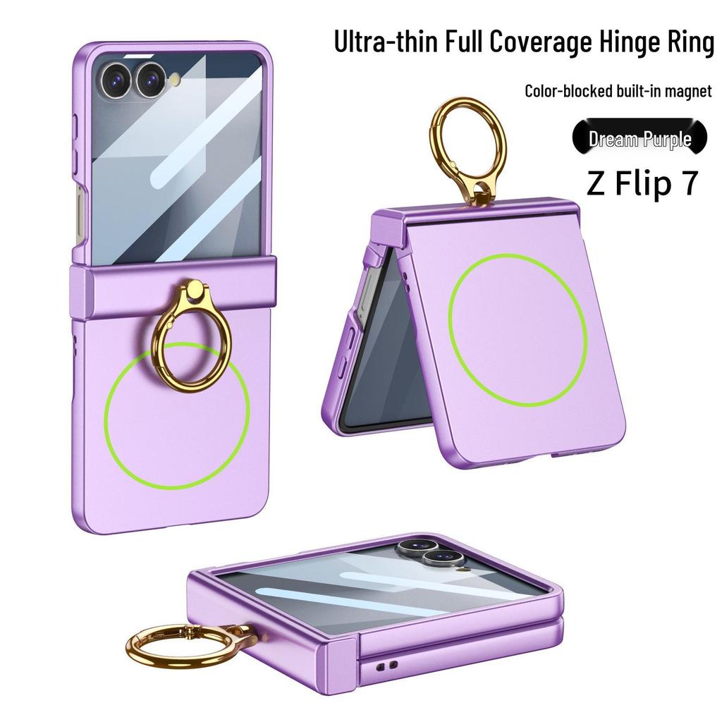 Samsung Z Flip7 Ultra cienkie etui na składany telefon z ochroną zawiasu, modny magnetyczny pierścień i kompatybilnością z ładowaniem bezprzewodowym