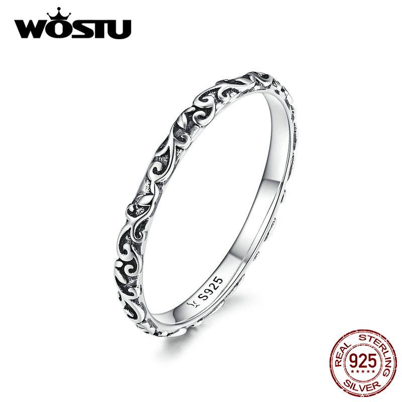 WOSTU Authentic 925 Silver Forever Clear CZ Circle Round Finger Rings Women Wedding Fine Jewelry Gift