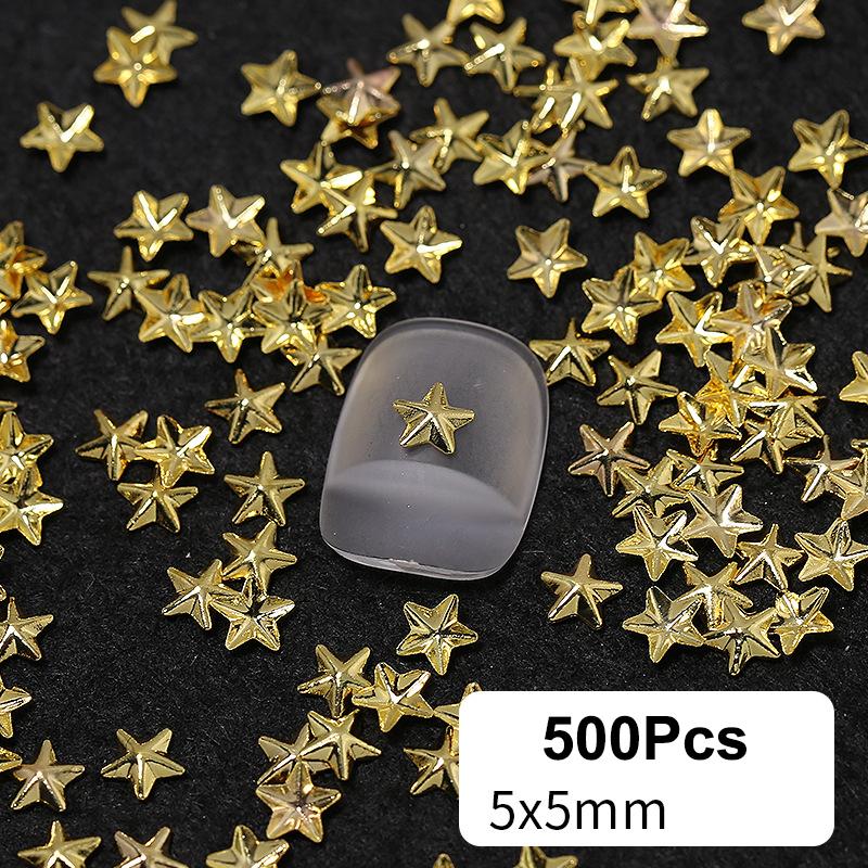 

500Pcs Gold Nail Art Alloy 3D Hollow Five-Pointed Star Decorations Metal Patch Manicure Art Accessories Nail Art Enthusiasts as the picture
