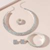 Bride's wedding dress - silver four-row necklace, earrings, elastic wristbands, elastic rings - a set of 4 items