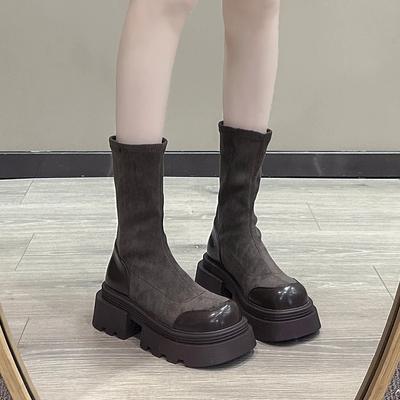 2024 Autumn and Winter Fashion New Women's Suede Warm Round Toe Short Fashion Boots Brown Platform Shoes  Cowboy Boots for Women