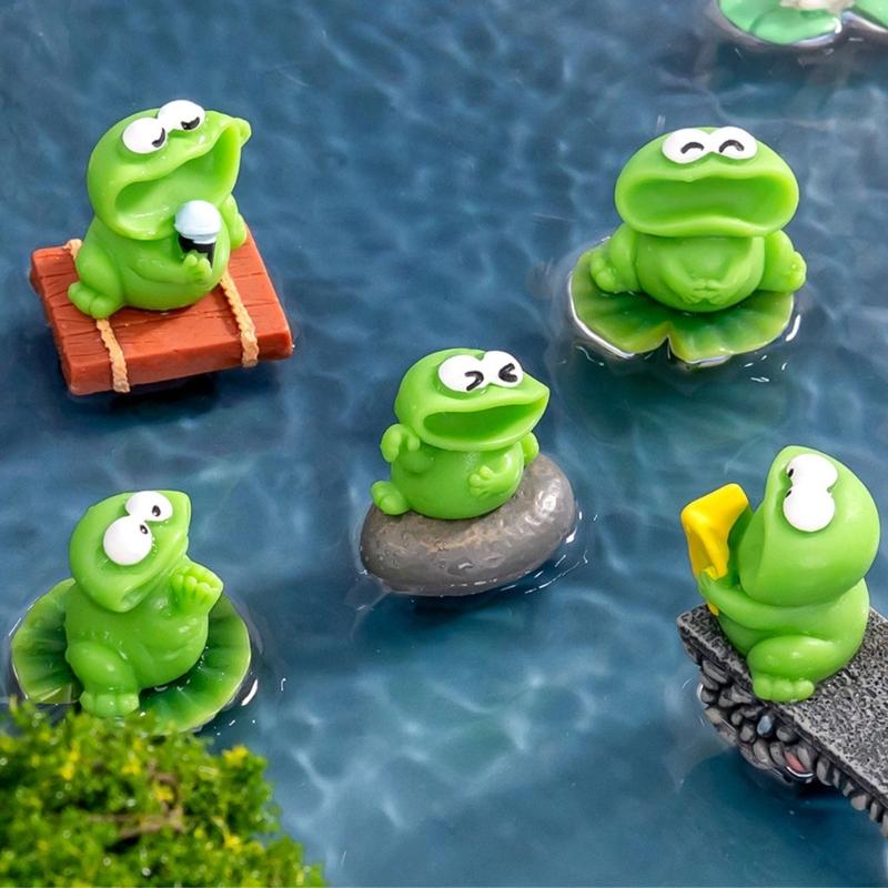 5Pcs Cartoon Big Mouthed Choruses Frog Miniature Figurines Resins Statues Landscape Garden Lawn Home Decorations Gift