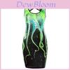 Women Summer Delicate Sleeveless Cut Out Octopus Print Mini Dress With Lace Stitching