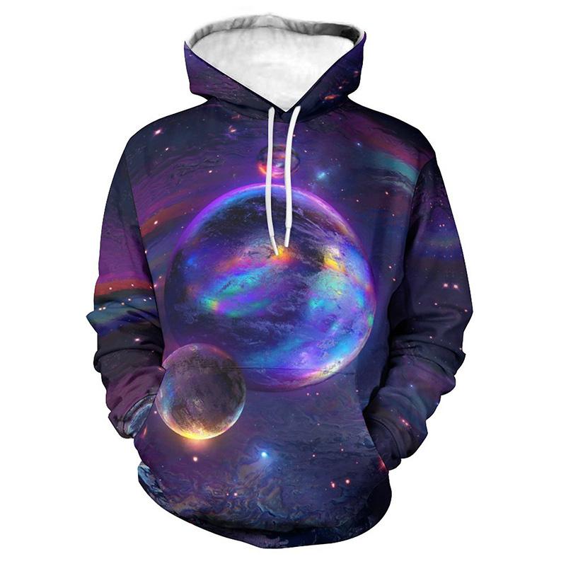 Hanorac imprimat 3D Universe Planet pentru bărbați cu model de cer înstelat Hanorac casual unisex largi Pulover de stradă cu mâneci lungi