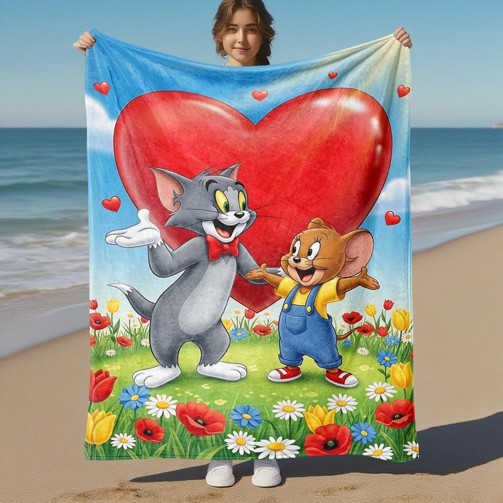 1pc Tom and JerryOutdoor Flannel Blanket Soft Plush Decor for Picnics, camping,Bedroom, Playroom, or Lunch Breakn1125A