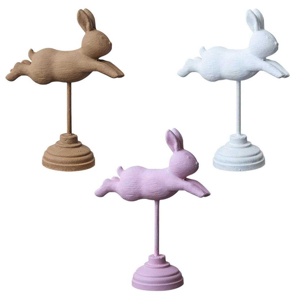 Wooden Rabbit Ornament Bunny Figurine Wood Craft Animal Decor Decorative Statue for Home Cabinet Living Room Office Home Decor