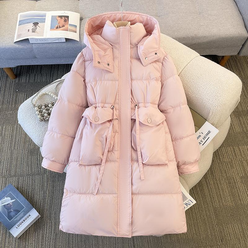 Daunenjacke Damen Winter Neuer Stil Lang Knielang Baumwolljacke mit Taille und Verdickte Baumwolljacke