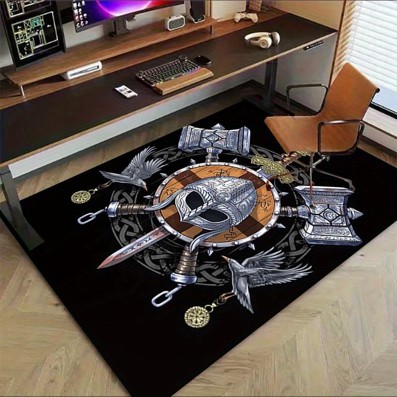 1pc Viking Shield Themed Rug for Home Decor, Non-slip Office Carpet, Chair Mat, Outdoor Mat, Christmas and Halloween Gifts-0731089