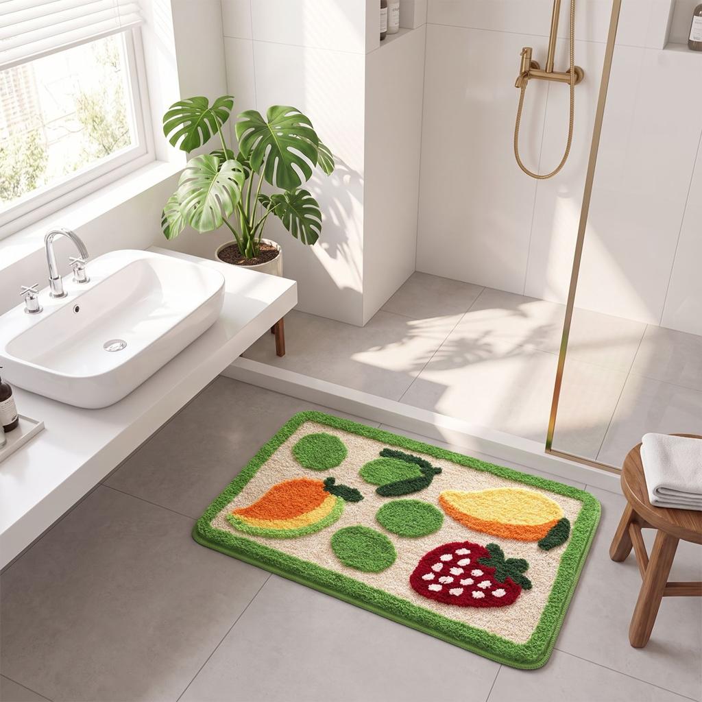 Non- Absorbent Bath with Strawberry and Design - Soft Faux Bathroom for Shower Floor