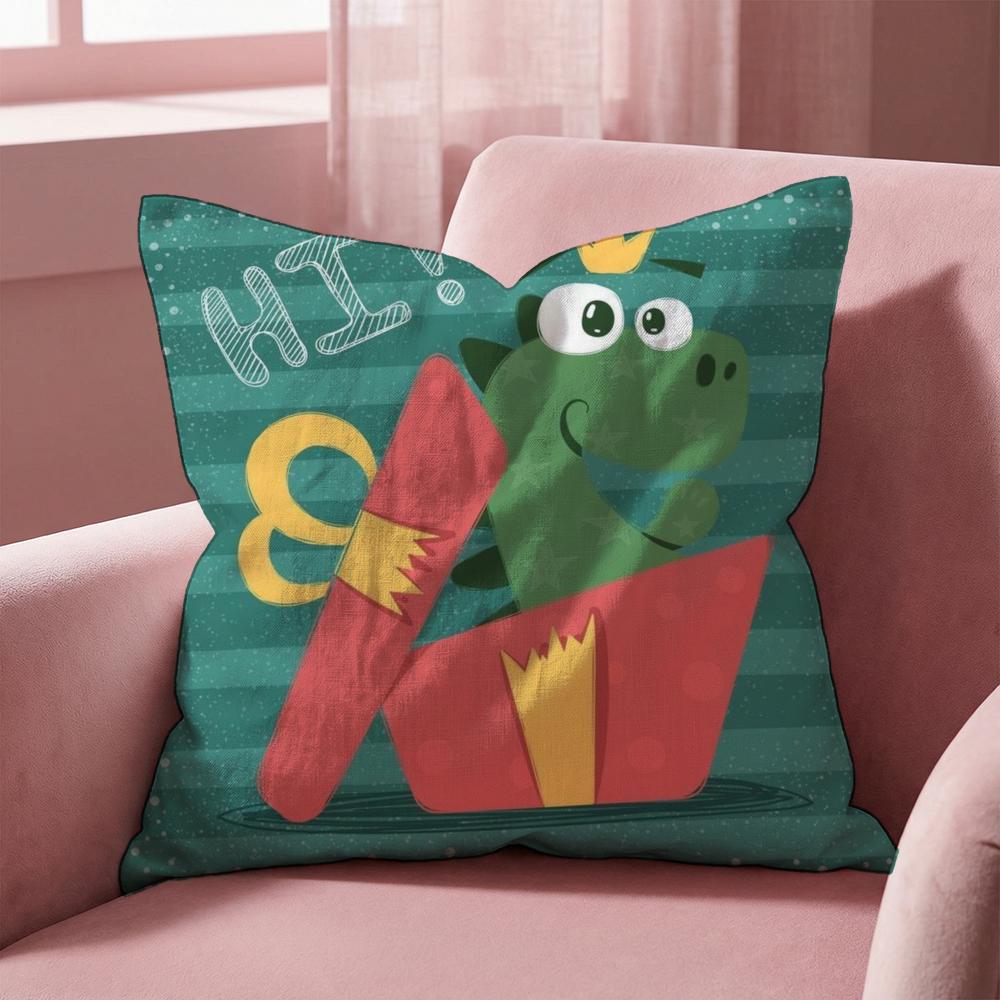 Cute Cartoon Dinosaur Cushion Cover Multi-Scene Pillow Cover for Home & Car - Reversible, Soft & Durable for Daily Use
