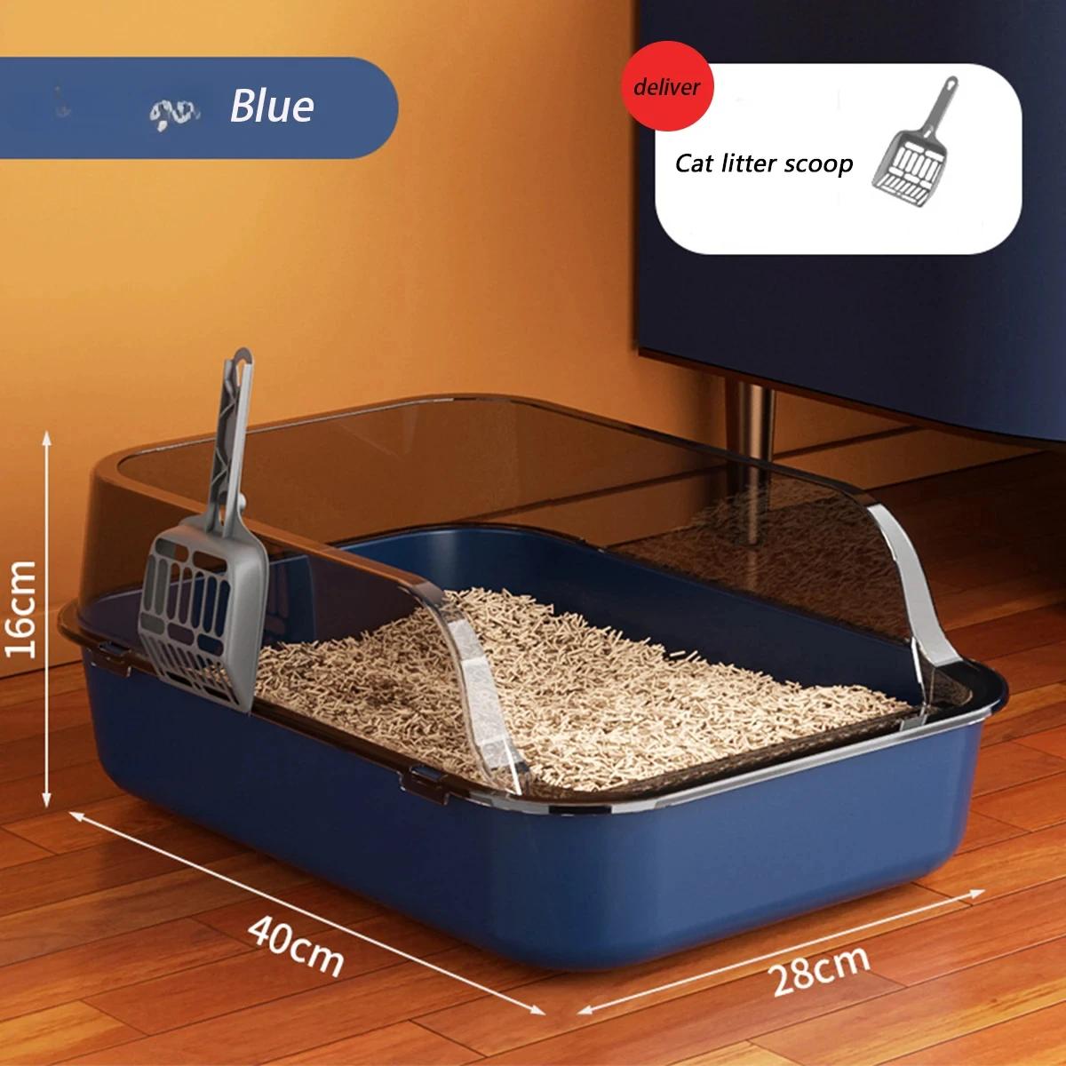 

Cat Litter Box Semi-enclosed Thickening Kitty Sandbox High Side Splashproof Pet Bedpans Supplies Pet Toilet Kitten Tray Bedpan синій