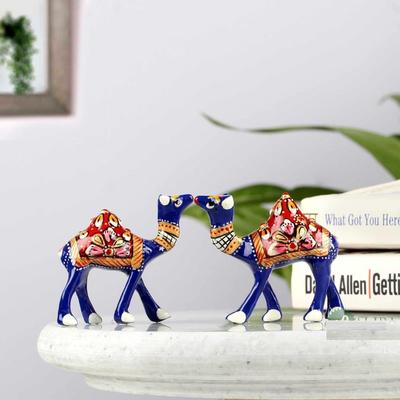 Metal Meenakari Handcrafted Camel Decorative Showpiece Figurine for Home Decor and Gift Purpose (Set of 2)