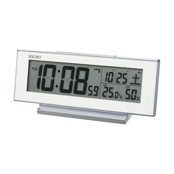 Seiko Clock Alarm Clock Always On Radio Wave Digital Calendar Temperature Humidity Display White Visible At Night 82 X 206 X 51 Mm SQ324W